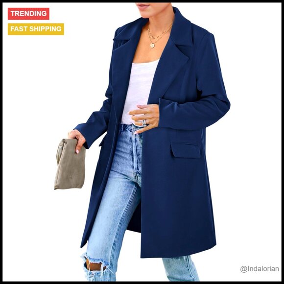 Oversized Blazer Jacket Classic Chic Work Casual Long Sleeve Lapel Pockets